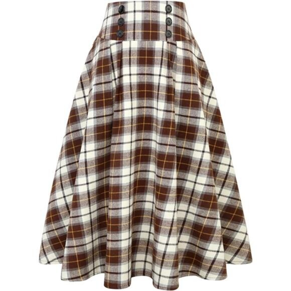 Plaid Skirt for Womens High Waist Aline Pleated Midi Skirts - Picture 1 of 6
